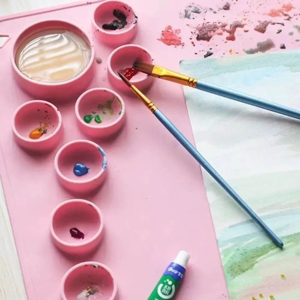 Silicone Painting Mat Large Craft Mat Paint Cup Brush Pen Holder Easy Clean Kids